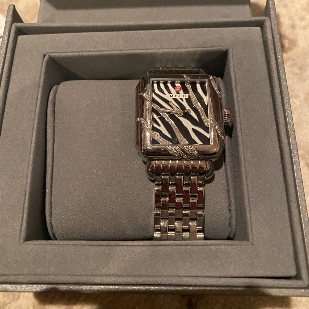 Michele Stainless Steel Zebra Dial Women's Watch